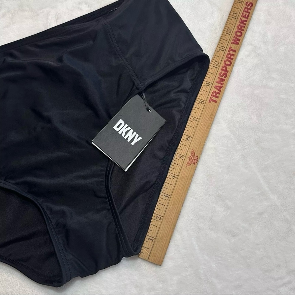 DKNY High-Waist Bikini Swim Bottoms Size XL Black Seamed New With Tags - Picture 9 of 9
